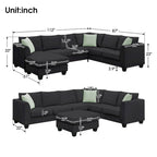 112-inch L-shaped 7-seat Modular Sectional Sofa with Ottoman and Three Pillows - 112W x 87D x 33H