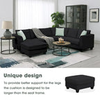 112-inch L-shaped 7-seat Modular Sectional Sofa with Ottoman and Three Pillows - 112W x 87D x 33H