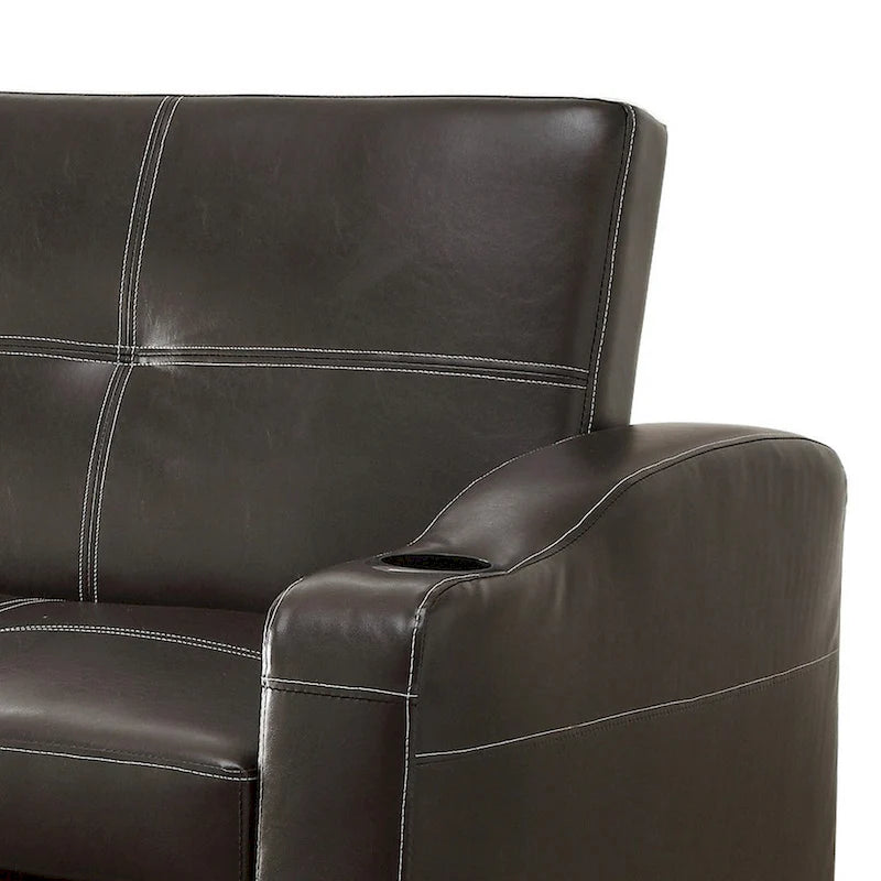 Ferry 83 Inch Lounger Sofa Bed, Tufted Brown Faux Leather, Solid Wood