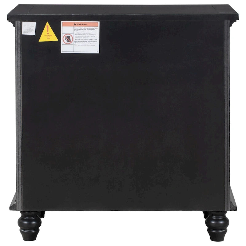 Solid Pine Wood End Table with Pull-out Tray and 3 Drawer, Easy Assembly