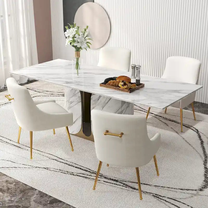 SEYNAR Velvet Upholstered Dining Chair Set of 4, Modern Glam Armless Side Chair