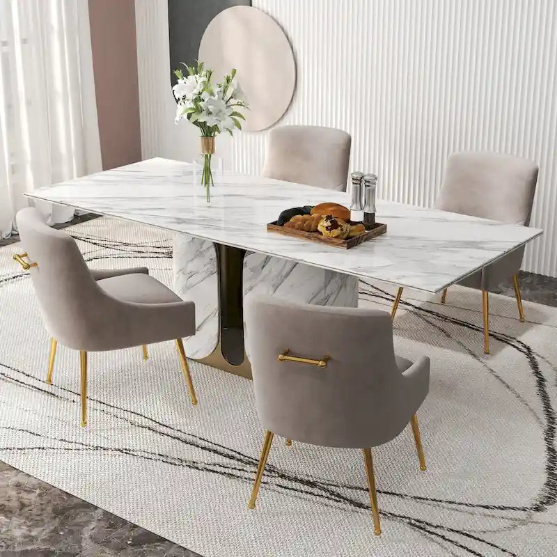 SEYNAR Velvet Upholstered Dining Chair Set of 4, Modern Glam Armless Side Chair