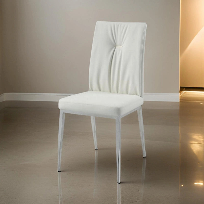 Kami 22 Inch Dining Chair, Set of 2, Tufted Backrest, Beige and Chrome