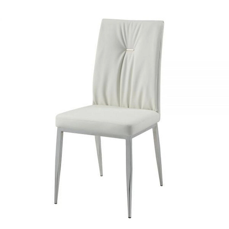 Kami 22 Inch Dining Chair, Set of 2, Tufted Backrest, Beige and Chrome