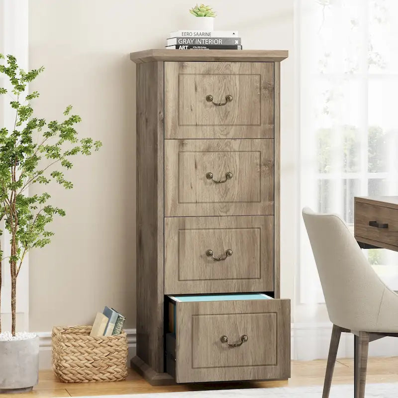 4-Drawer File Cabinet for Home Office, Wood Vertical Filing Cabinet for A4/Letter Size