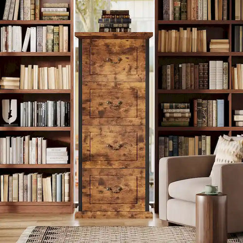 4-Drawer File Cabinet for Home Office, Wood Vertical Filing Cabinet for A4/Letter Size