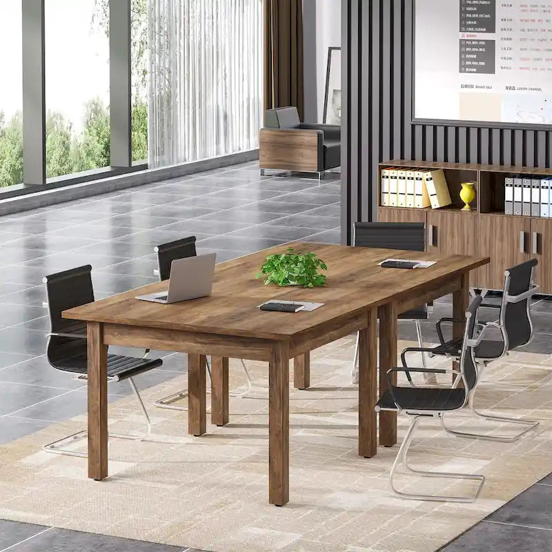 39.4 Inches Square Conference Table with Solid Wood Legs for Meeting Room