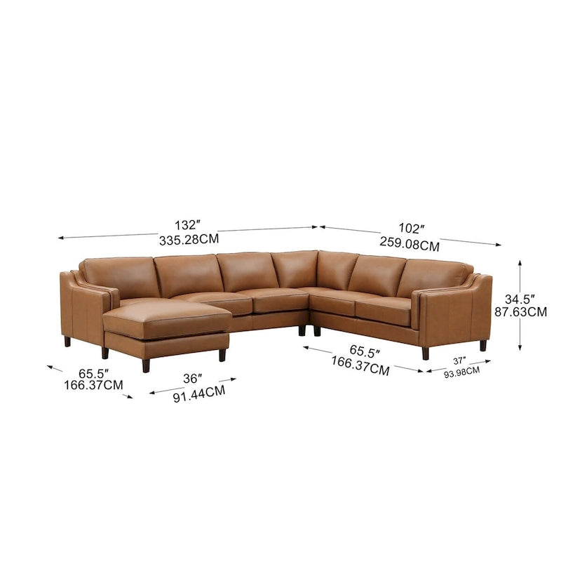 Hydeline Bella Top Grain Leather Left-Facing Sectional Sofa with Chaise