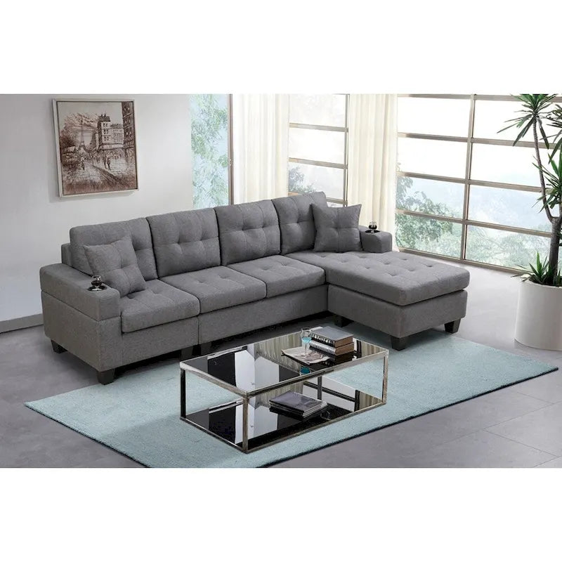 Sectional Sofa Living Room with L Shape Chaise Lounge and cup holder