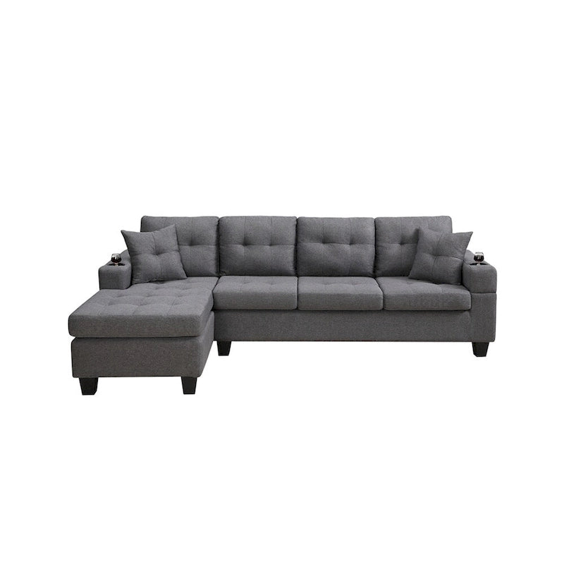 Sectional Sofa Living Room with L Shape Chaise Lounge and cup holder