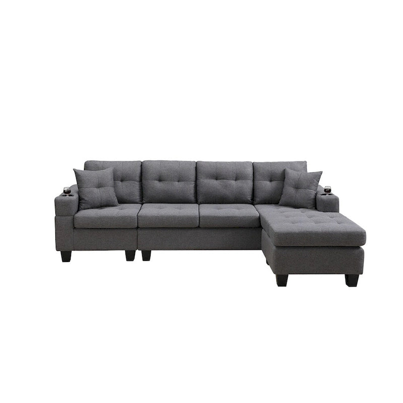 Sectional Sofa Living Room with L Shape Chaise Lounge and cup holder