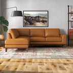 Miamo Mid Century Living Room Top Leather Corner Sectional Sofa in Tan