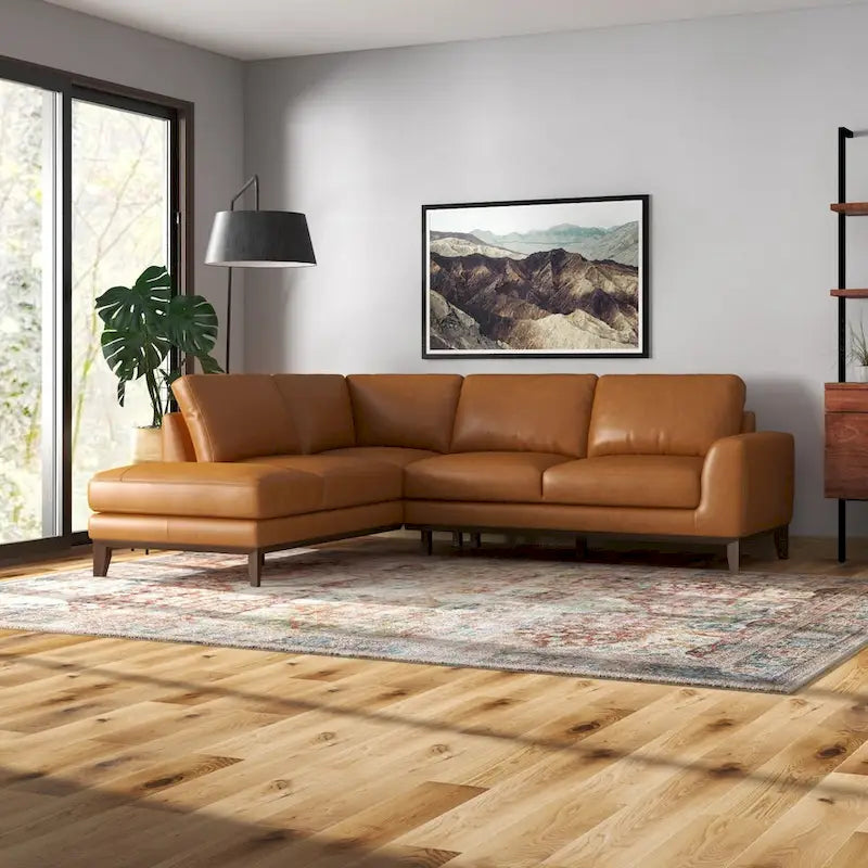 Miamo Mid Century Living Room Top Leather Corner Sectional Sofa in Tan