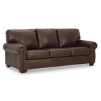 92 Inch Sofa, Nailhead Trim, Cushion Seating, Brown Leather Upholstery