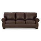 92 Inch Sofa, Nailhead Trim, Cushion Seating, Brown Leather Upholstery