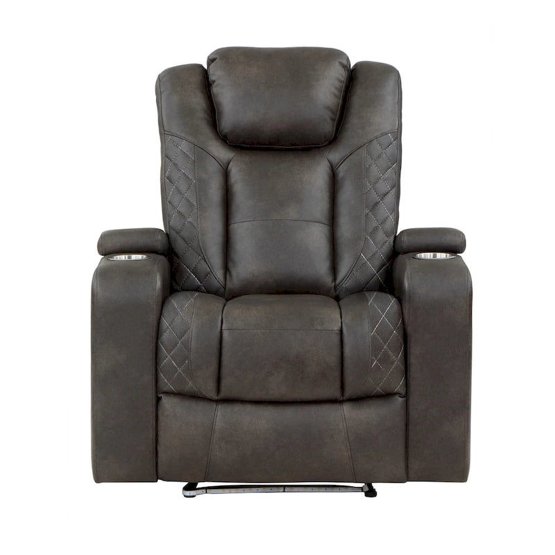Mia 40 Inch Power Recliner Chair, Gray Faux Leather, LED, USB, Cupholders