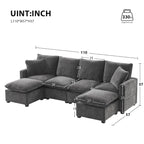 Modern 6-Seat Free Combination U-Shaped Modular Sofa, Sectional Couch Set with 2 Pillows
