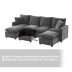 Modern 6-Seat Free Combination U-Shaped Modular Sofa, Sectional Couch Set with 2 Pillows