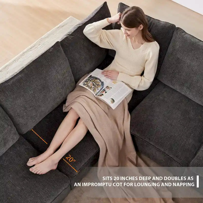 Modern 6-Seat Free Combination U-Shaped Modular Sofa, Sectional Couch Set with 2 Pillows