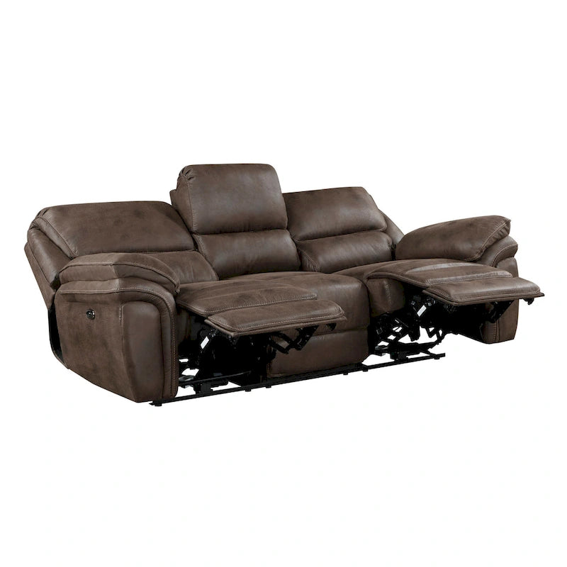 Tony 90 Inch Power Double Recliner Sofa, USB Charging Port Brown Microfiber