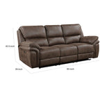 Tony 90 Inch Power Double Recliner Sofa, USB Charging Port Brown Microfiber