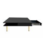 Exquisite High Gloss Coffee Table with 4 Golden Legs and 2 Small Drawers, 2-Tier Square Center Table for Living Room