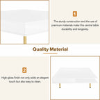 Exquisite High Gloss Coffee Table with 4 Golden Legs and 2 Small Drawers, 2-Tier Square Center Table for Living Room