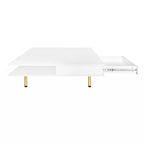 Exquisite High Gloss Coffee Table with 4 Golden Legs and 2 Small Drawers, 2-Tier Square Center Table for Living Room
