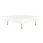 Exquisite High Gloss Coffee Table with 4 Golden Legs and 2 Small Drawers, 2-Tier Square Center Table for Living Room
