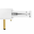 Exquisite High Gloss Coffee Table with 4 Golden Legs and 2 Small Drawers, 2-Tier Square Center Table for Living Room