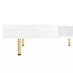 Exquisite High Gloss Coffee Table with 4 Golden Legs and 2 Small Drawers, 2-Tier Square Center Table for Living Room