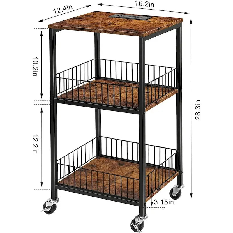 3 Tier Side Table with Charging Station