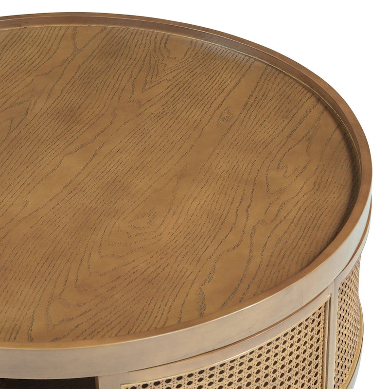 Round Cane Coffee Table with PE Rattan Side