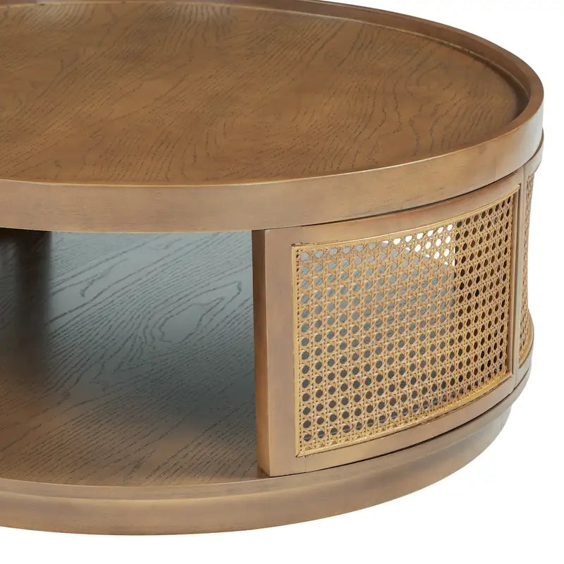 Round Cane Coffee Table with PE Rattan Side