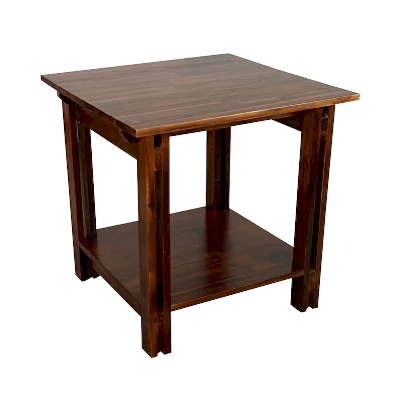 Acacia Wood Architectural End Table with Shelf