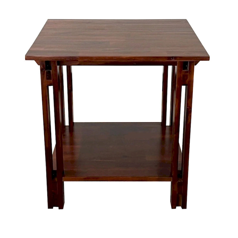 Acacia Wood Architectural End Table with Shelf