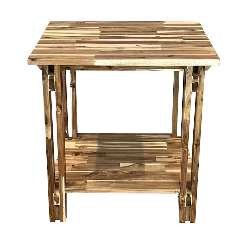 Acacia Wood Architectural End Table with Shelf