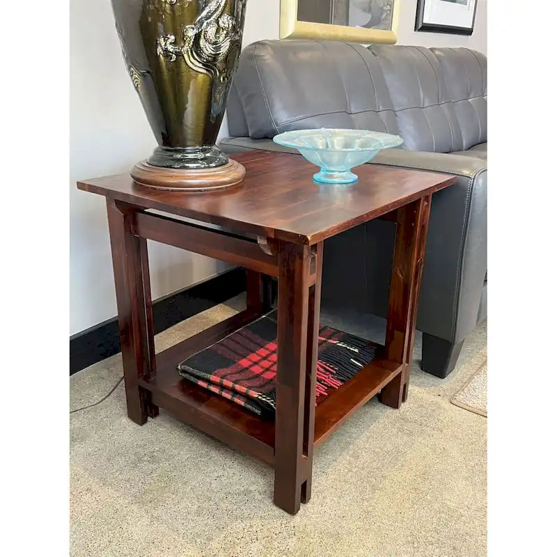 Acacia Wood Architectural End Table with Shelf