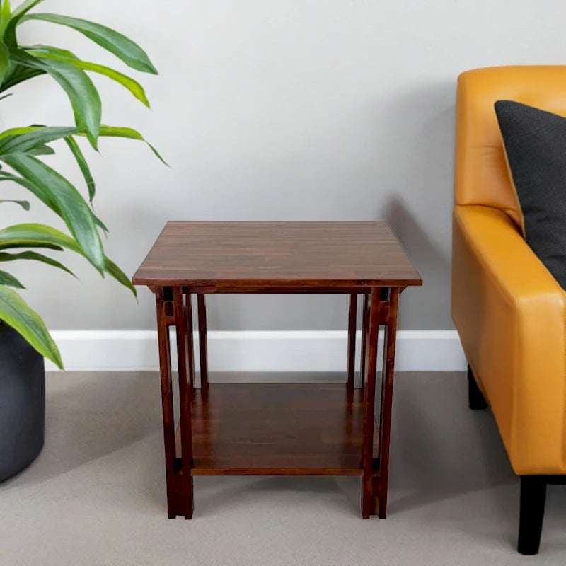 Acacia Wood Architectural End Table with Shelf
