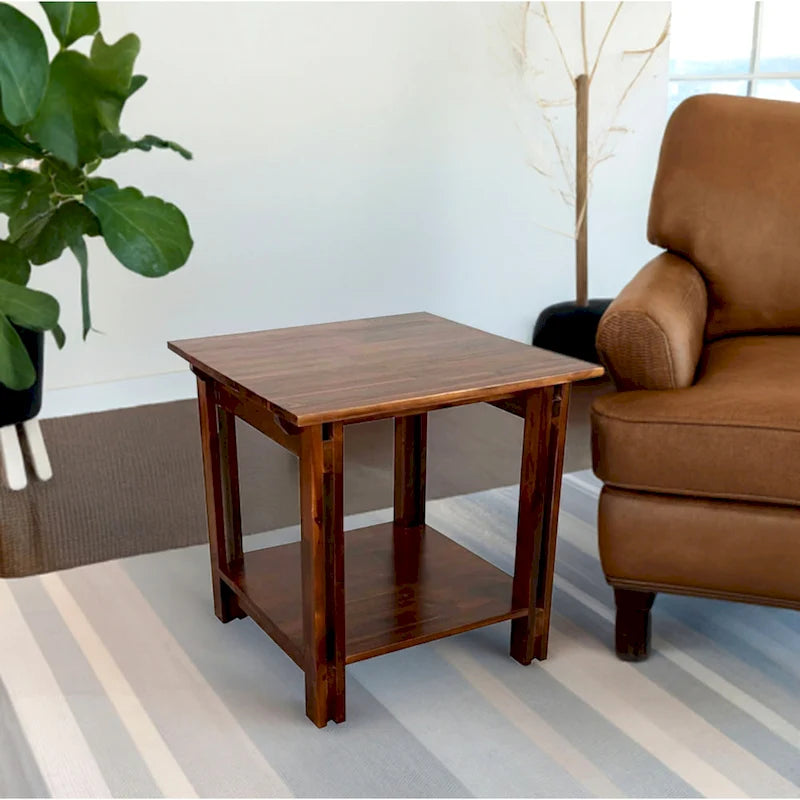 Acacia Wood Architectural End Table with Shelf