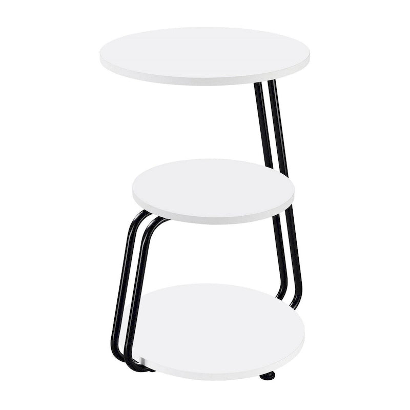 26 Inch Side End Table, 3 Tier Design, Black Metal Frame, White Finish