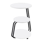 26 Inch Side End Table, 3 Tier Design, Black Metal Frame, White Finish