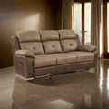 Emma 84 Inch Double Manual Recliner Sofa, Soft Brown Microfiber, Solid Wood