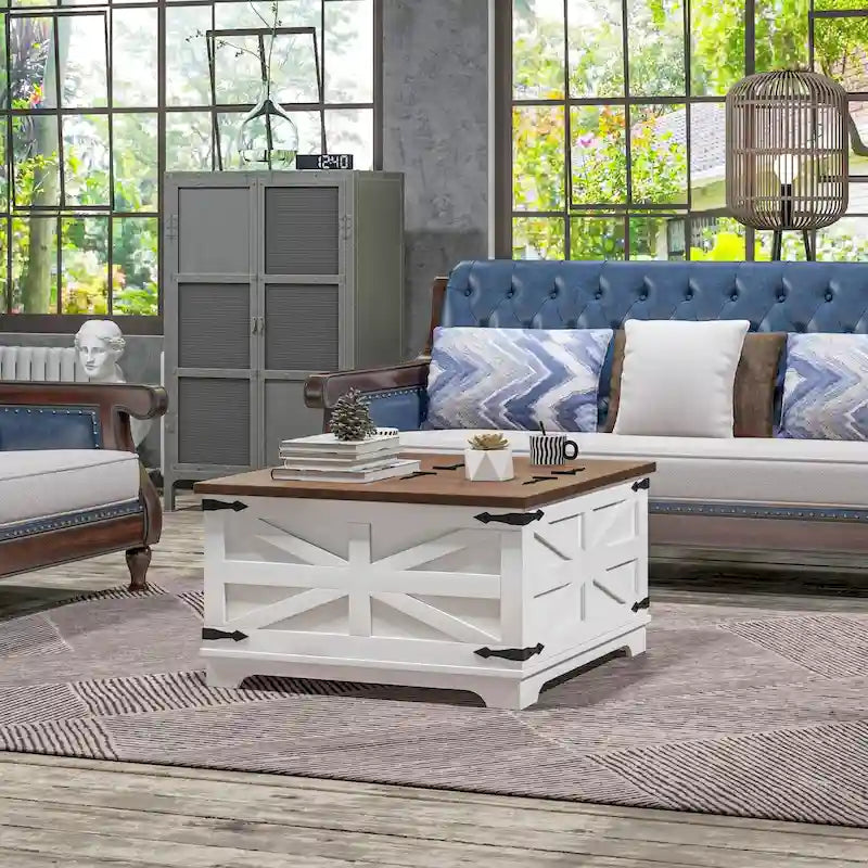Farmhouse Coffee Table with Storage for Living Room