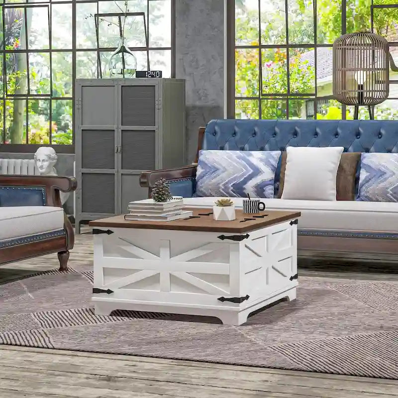 Farmhouse Coffee Table with Storage for Living Room