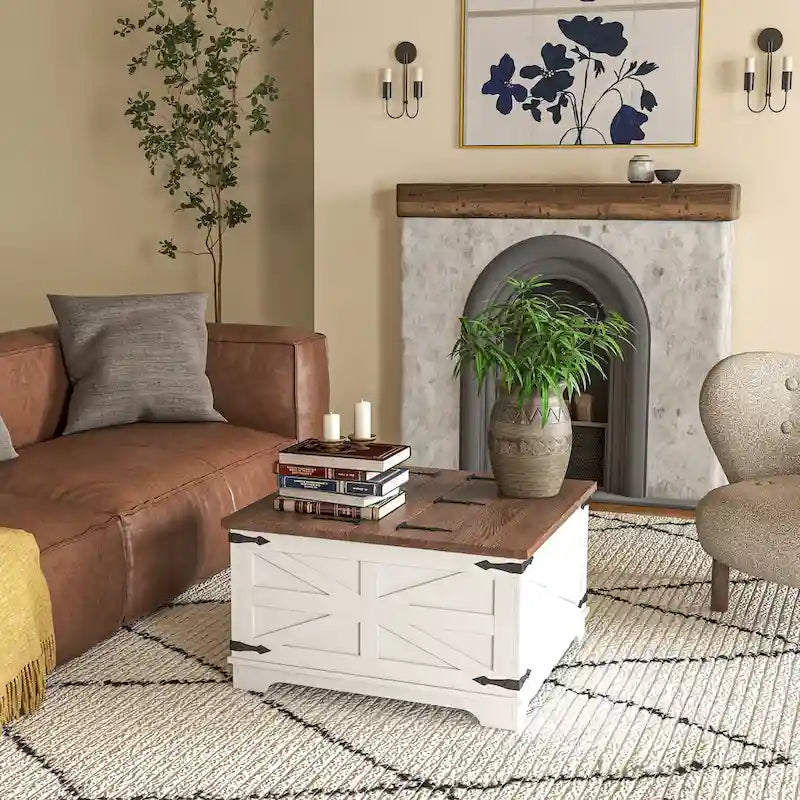 Farmhouse Coffee Table with Storage for Living Room