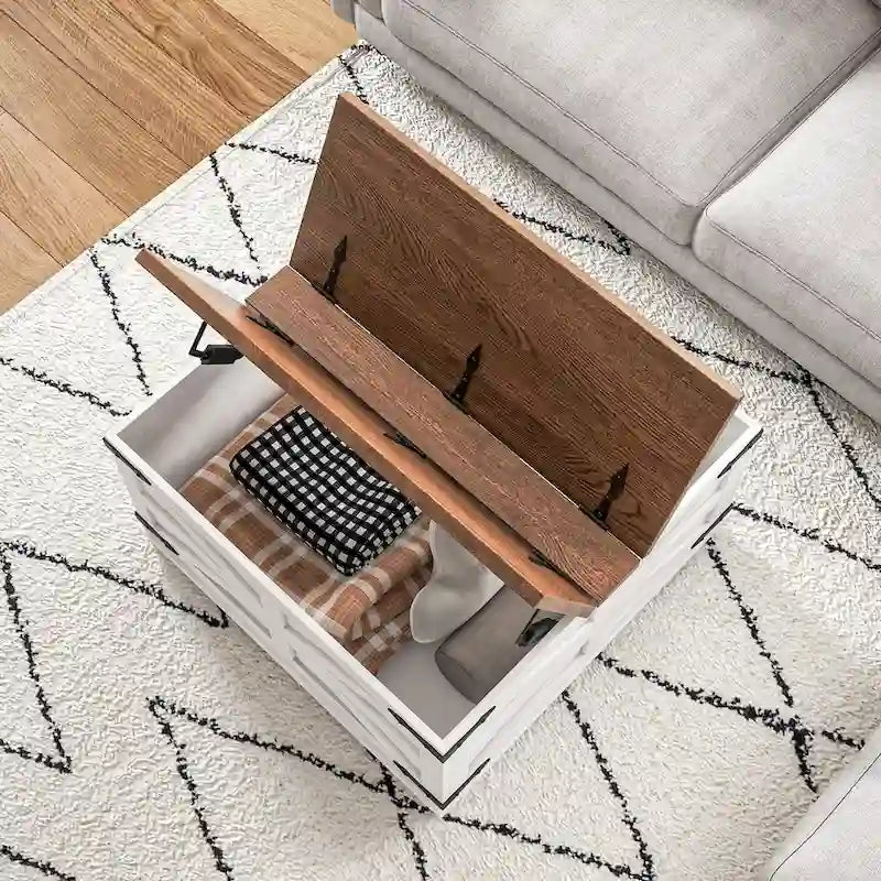 Farmhouse Coffee Table with Storage for Living Room