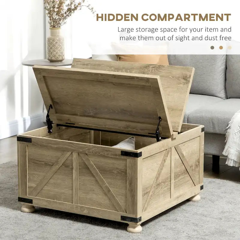 Farmhouse Coffee Table with Storage for Living Room