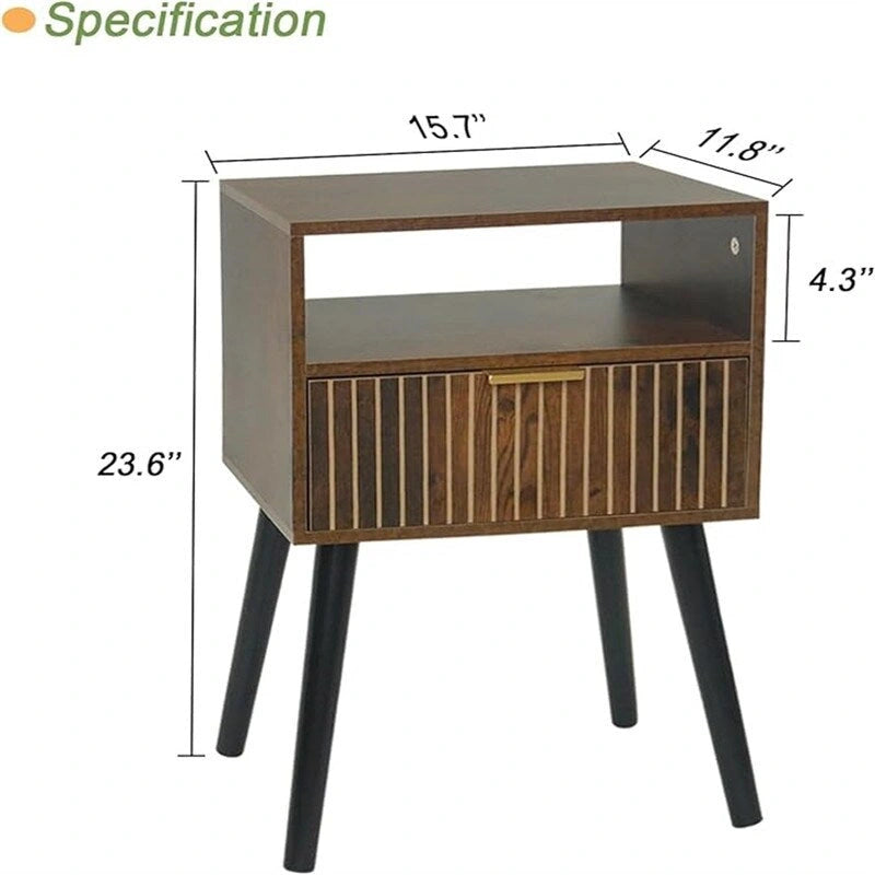 Small Nightstand Wood Bedside Table with Drawer - 11.8D x 15.7W x 23.6H