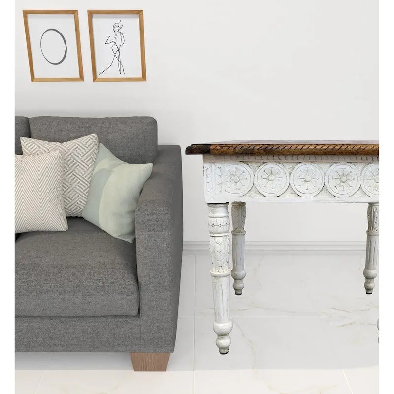 HomeRoots 24 Ivory And Brown Solid Wood Square End Table - 24